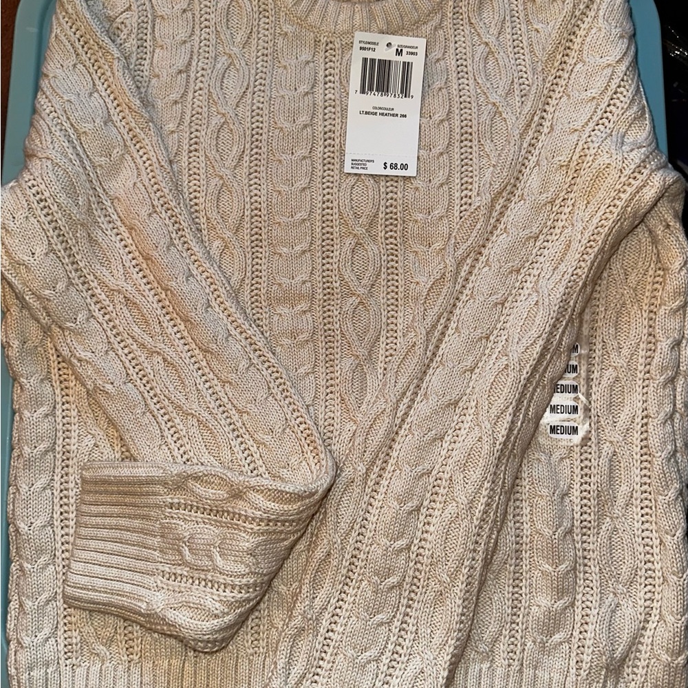 JEANNE PIERRE Cable Knit Sweater in Cream